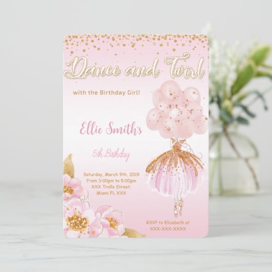 Ballerina uitnodiging (Staand voorkant)