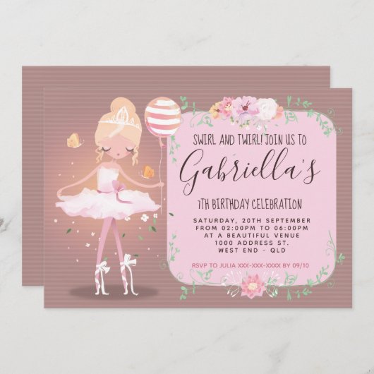 Ballerina Uitnodiging (Voorkant / Achterkant)