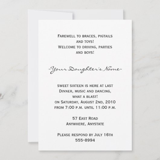 Ballerina Uitnodiging (Achterkant)