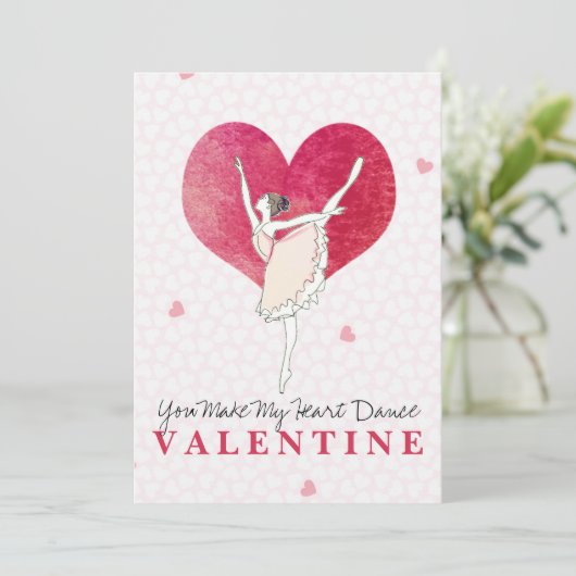 Ballerina Valentijn maakt mijn hartdans roze dans Feestdagenkaart (Staand voorkant)