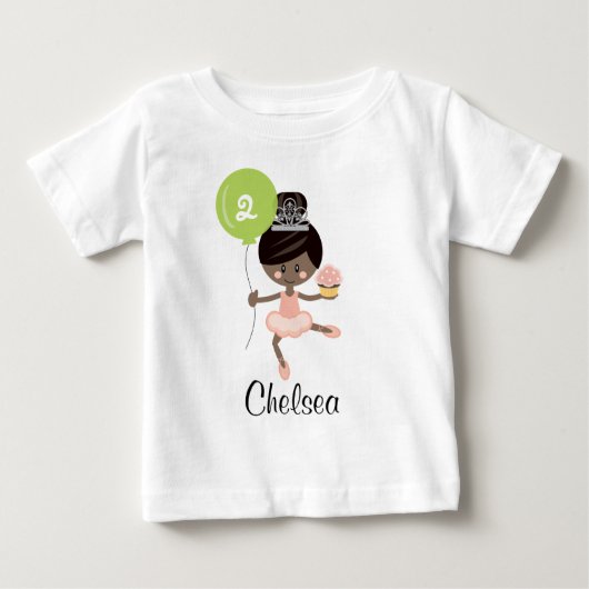 Ballerina Verjaardag Baby T-shirt Afro-Amerikaans (Voorkant)