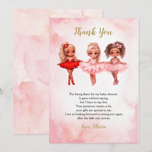 Ballerina Verjaardag, Ballet Feest Bedankkaart (Voorkant / Achterkant)