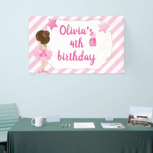 Ballerina Verjaardag Banner met roze strepen (Beurs)
