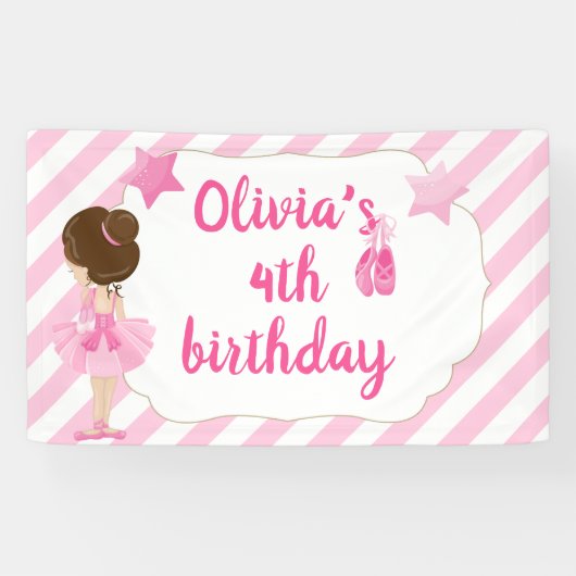Ballerina Verjaardag Banner met roze strepen (Horizontaal)