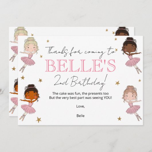 Ballerina Verjaardag Bedankt Card (Voorkant / Achterkant)