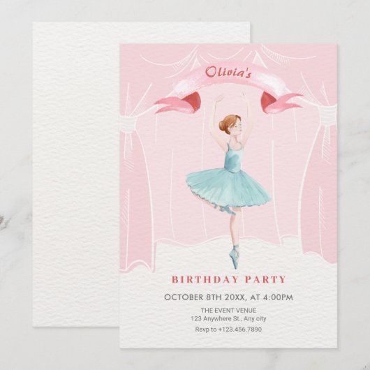 Ballerina verjaardag kaart (Voorkant / Achterkant)