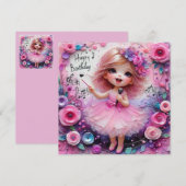 BALLERINA Verjaardag Kaart ~ jong kind ~ Roze ~ (Voorkant / Achterkant)