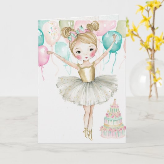 Ballerina, Verjaardag, Meisje Grafische Kaart (Gele Bloem)