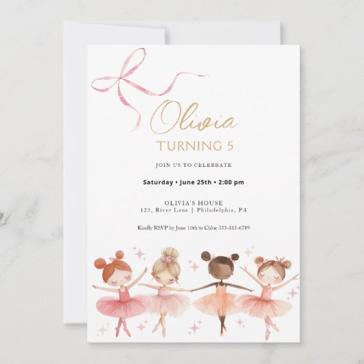 Ballerina Verjaardag Meisje Uitnodiging (Voorkant)