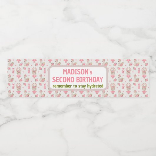 Ballerina verjaardag schattige bunny meisje pastel waterfles etiket (Enkel label)
