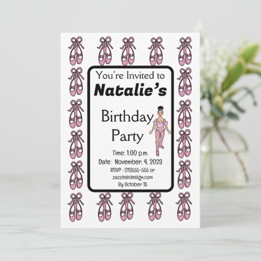 Ballerina Verjaardag uitnodiging #4 (Staand voorkant)