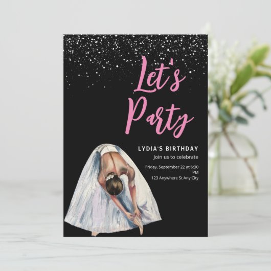 Ballerina Verjaardag Uitnodiging Ballet Danser Geb (Staand voorkant)