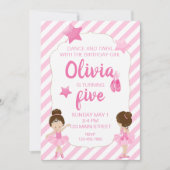 Ballerina Verjaardag Uitnodiging met roze strepen (Voorkant)