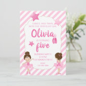 Ballerina Verjaardag Uitnodiging met roze strepen (Staand voorkant)