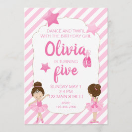 Ballerina Verjaardag Uitnodiging met roze strepen