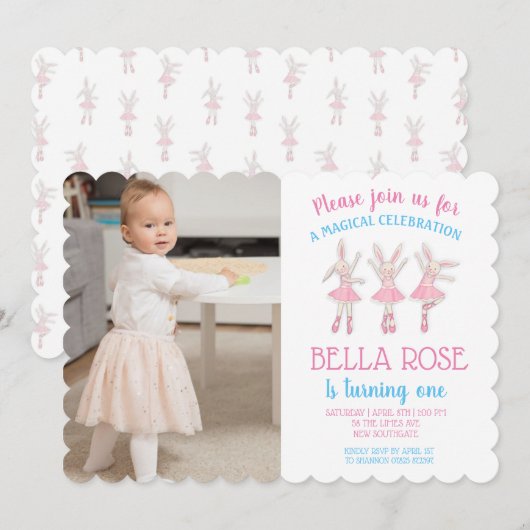 Ballerina Verjaardag Uitnodigingen (Voorkant / Achterkant)