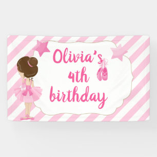 Ballerina verjaardagsbanner met roze strepen spandoek