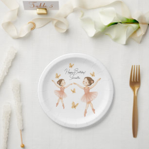 Ballerina Verjaardagsfeest Papieren Bord – Roze Fe