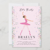 Ballerina Verjaardagsfeest Roze Glitter Ontwerp Kaart (Voorkant)