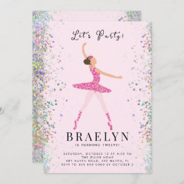 Ballerina Verjaardagsfeest Roze Glitter Ontwerp Kaart