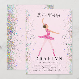 Ballerina Verjaardagsfeest Roze Glitter Ontwerp Kaart