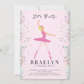 Ballerina Verjaardagsfeest Roze Glitter Ontwerp Kaart (Voorkant)
