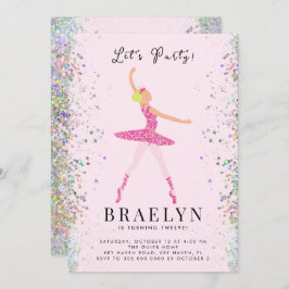 Ballerina Verjaardagsfeest Roze Glitter Ontwerp Kaart