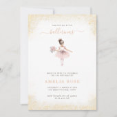 Ballerina Verjaardagsfeest Roze Goud Meisje Bloeme Kaart (Voorkant)