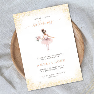 Ballerina Verjaardagsfeest Roze Goud Meisje Bloeme Kaart