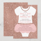 Ballerina Verjaardagsfeest Uitnodiging, Roos Gold Kaart (Voorkant / Achterkant)