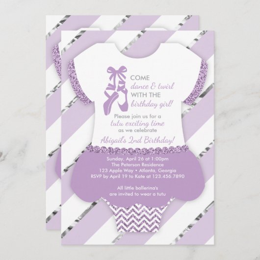 Ballerina Verjaardagsfeest Uitnodiging, Tutu, Paar Kaart (Voorkant / Achterkant)