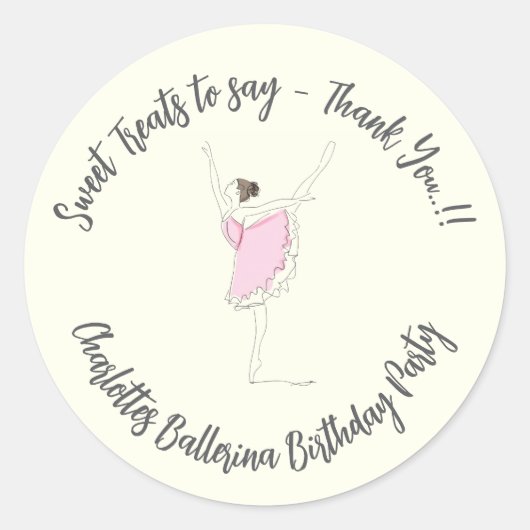 Ballerina verjaardagsfeestje - gunstzak ronde sticker (Voorkant)