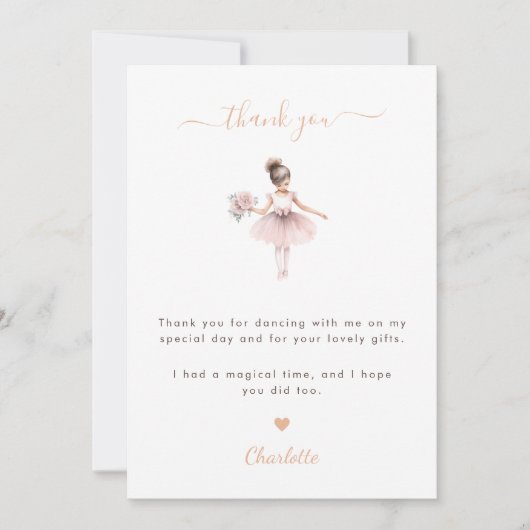 Ballerina Verjaardagsfeestje Meisje Roze Elegant Bedankkaart (Voorkant)