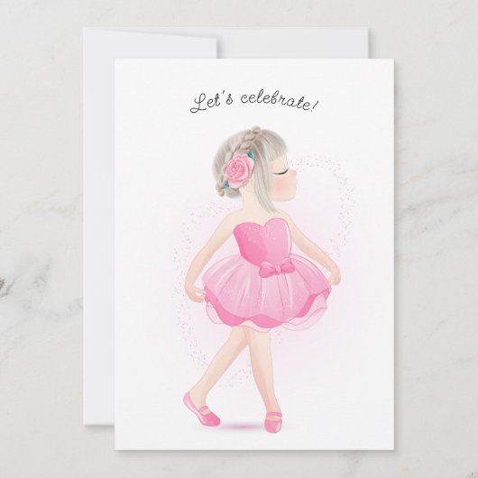 Ballerina verjaardagsfeestje voor meisjes kaart (Achterkant)