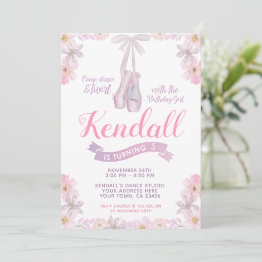 Ballerina verjaardagsuitnodiging, balletfeest kaart (Staand voorkant)