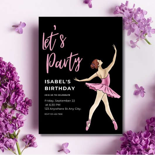 Ballerina verjaardagsuitnodiging, bewerkbaar balle kaart