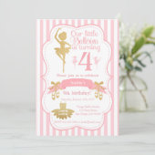 Ballerina verjaardagsuitnodiging in roze en goud kaart (Staand voorkant)