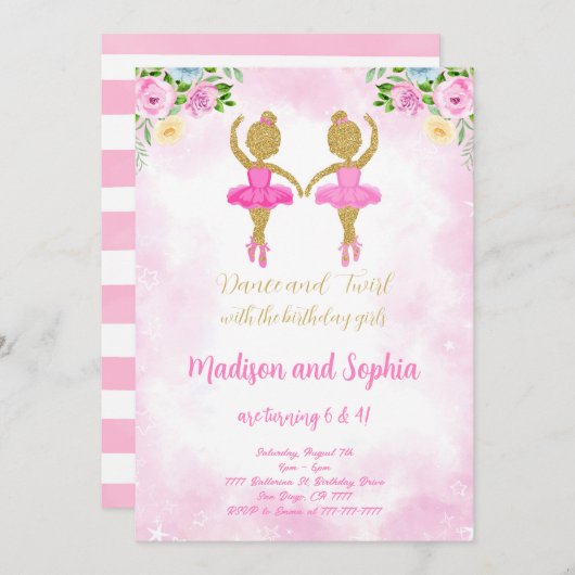 Ballerina verjaardagsuitnodiging kaart (Voorkant / Achterkant)