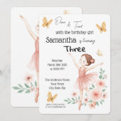 Ballerina verjaardagsuitnodiging - Pink Ballet Par Kaart (Voorkant / Achterkant)