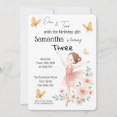 Ballerina verjaardagsuitnodiging - Pink Ballet Par Kaart (Voorkant)