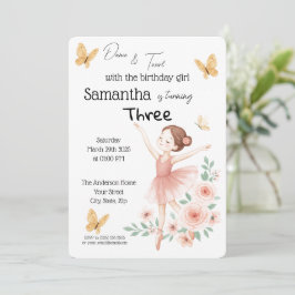 Ballerina verjaardagsuitnodiging - Pink Ballet Par Kaart