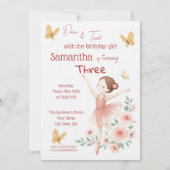 Ballerina verjaardagsuitnodiging - Pink Ballet Par Kaart (Voorkant)