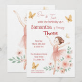 Ballerina verjaardagsuitnodiging - Pink Ballet Par Kaart (Voorkant / Achterkant)