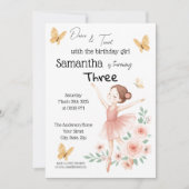 Ballerina verjaardagsuitnodiging - Pink Ballet Par Kaart (Voorkant)