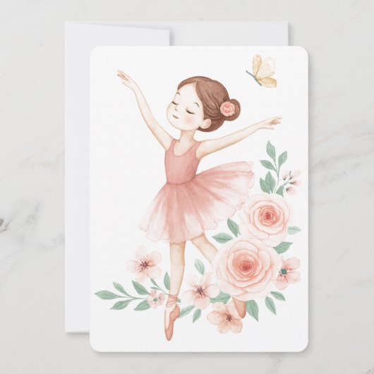 Ballerina verjaardagsuitnodiging - Pink Ballet Par Kaart (Achterkant)