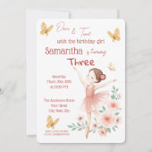 Ballerina verjaardagsuitnodiging - Pink Ballet Par Kaart (Voorkant)