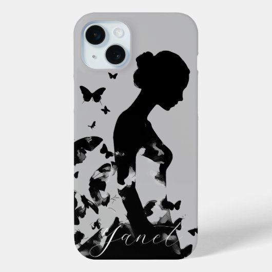 Ballerina & Vlinders Silhouet Zwart/Grijs Naam Case-Mate iPhone Case (Achterkant)