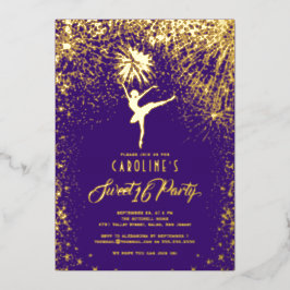 Ballerina Vuurwerk Elegant Zoete 16 Paars Goud Folie Uitnodiging