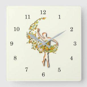 Ballerina Wall Clock - Fire Ballet Dancer Girl Vierkante Klok