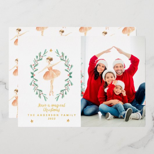 ballerina waterverf botanische 1 foto folie feestdagenkaart (Voorkant / Achterkant)